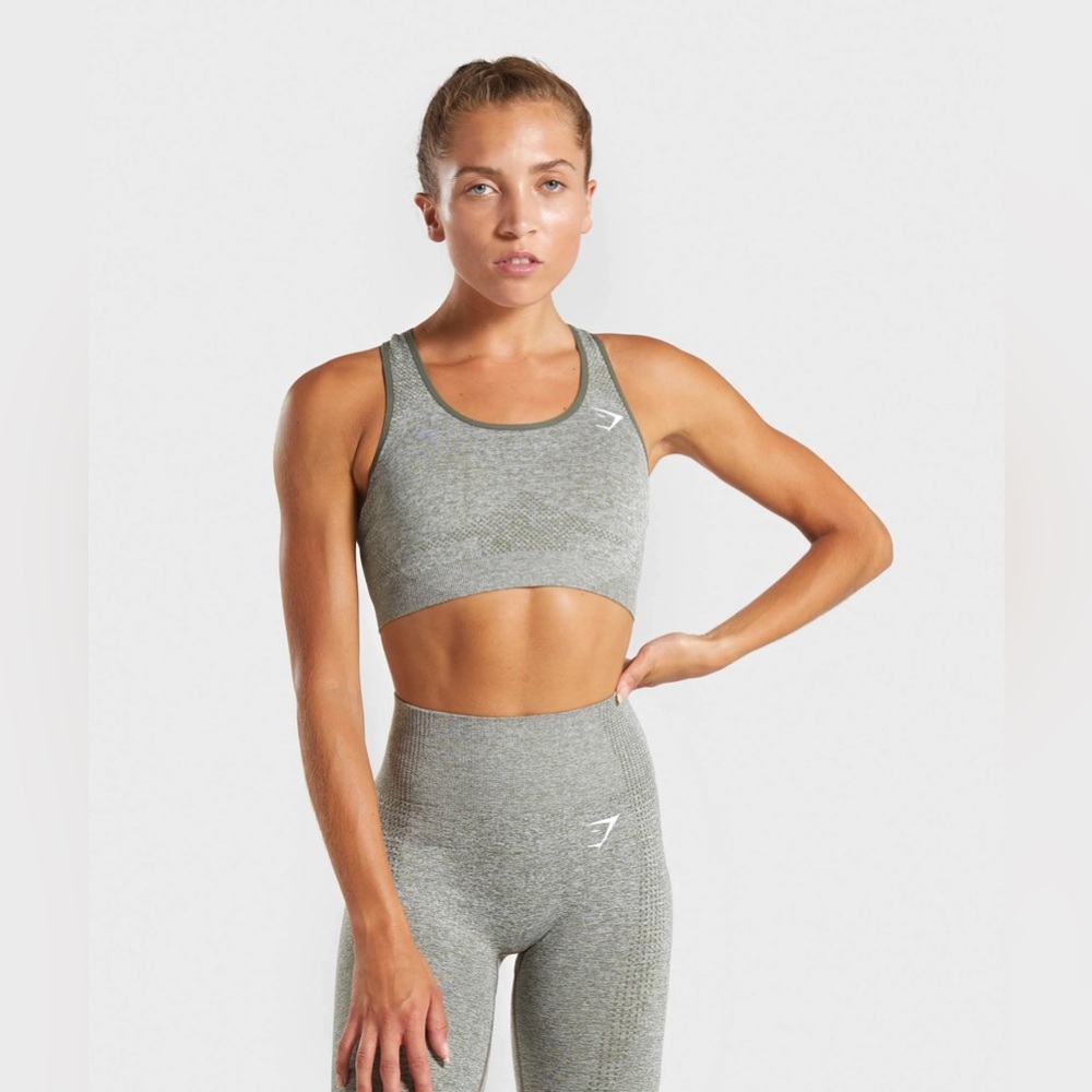 Gymshark Light Olive Seamless Sports Bra - Grayish Green